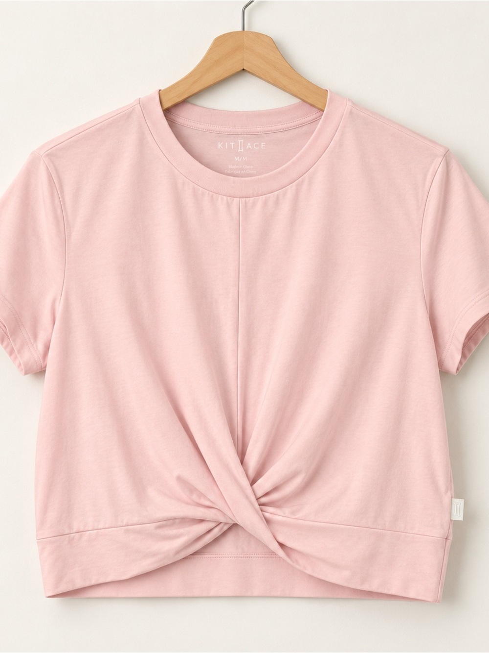 Kit and Ace | M | Pink Twist-Front Cotton Tee
